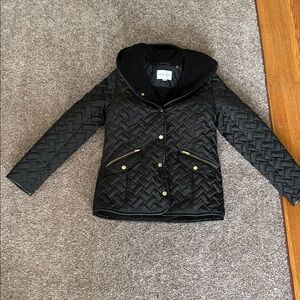 Cole Haan Signature Black Quilted Winter Jacket Coat with Gold Snap Closure